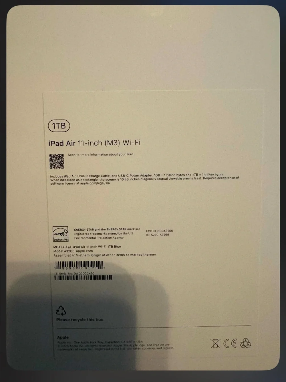 🚨 1 HOUR SALE :  New Apple iPad Air m3 1TB Silver Back with Single Rear Camera